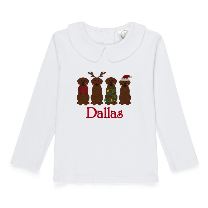 Embroidered Boys Christmas Long Sleeve Peter Pan Collar Top
