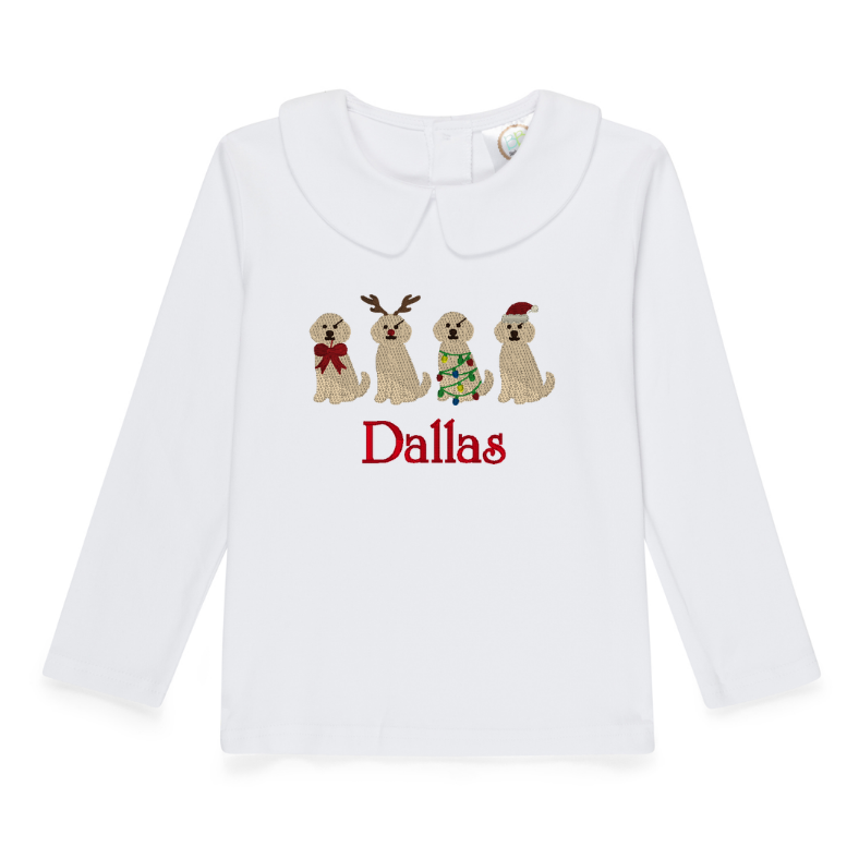 Embroidered Boys Christmas Long Sleeve Peter Pan Collar Top