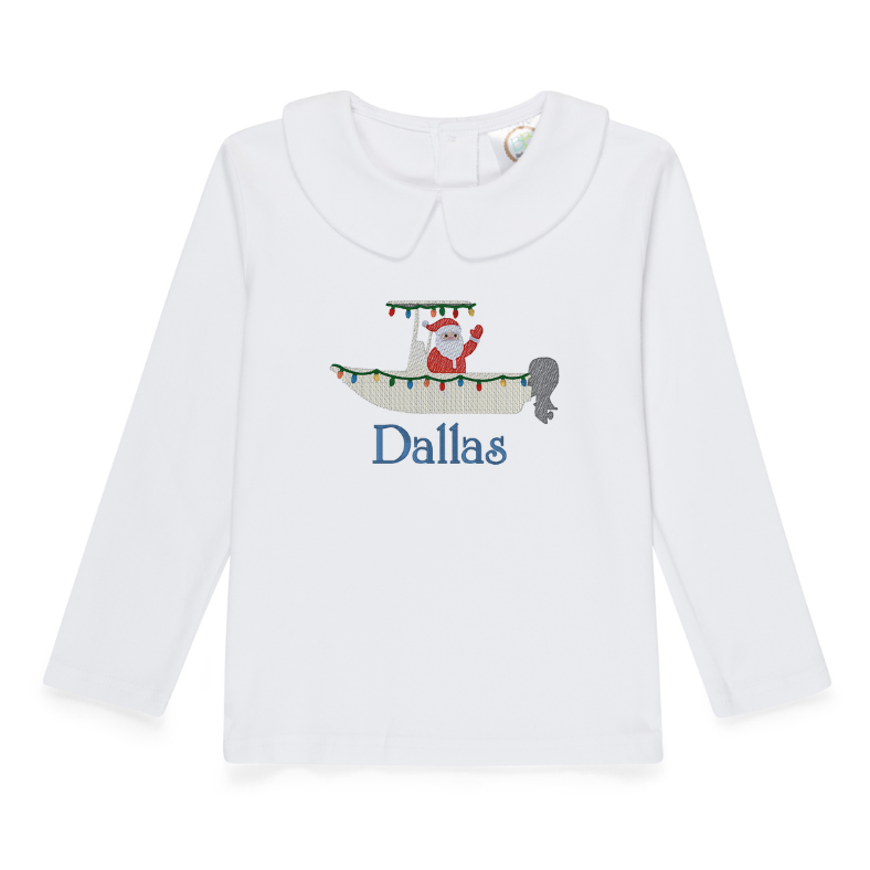 Embroidered Boys Christmas Long Sleeve Peter Pan Collar Top