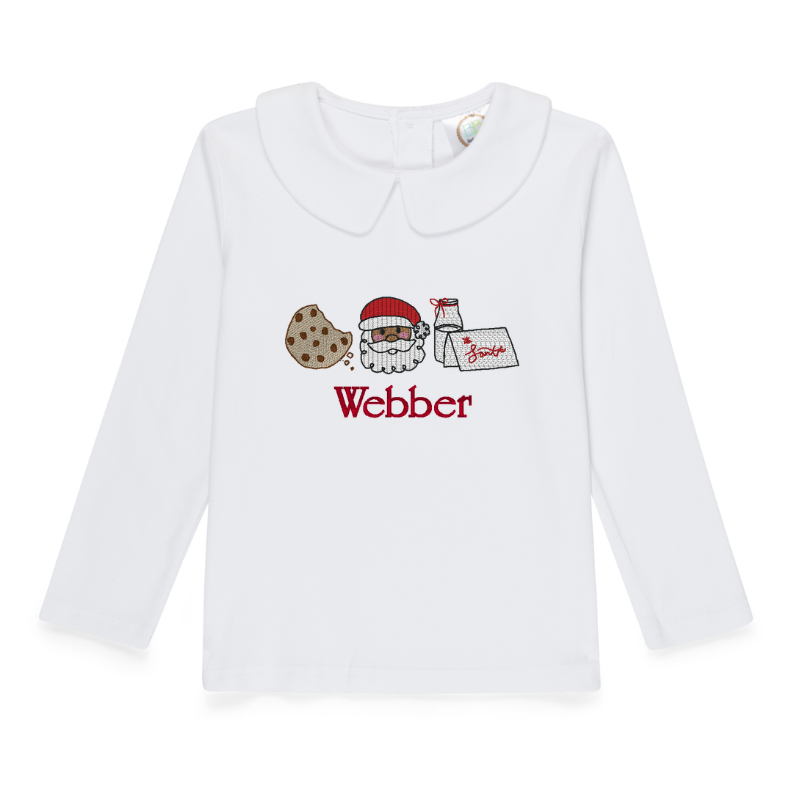 Embroidered Boys Christmas Long Sleeve Peter Pan Collar Top