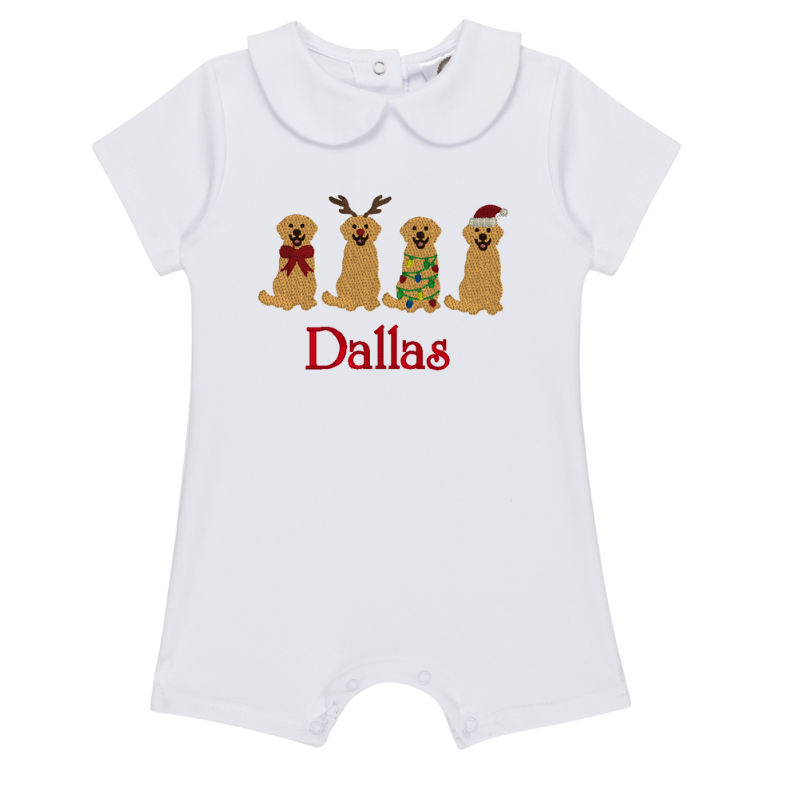 Embroidered Boys Christmas Short Sleeve Peter Pan Romper