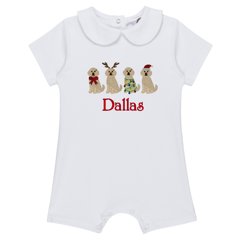 Embroidered Boys Christmas Short Sleeve Peter Pan Romper