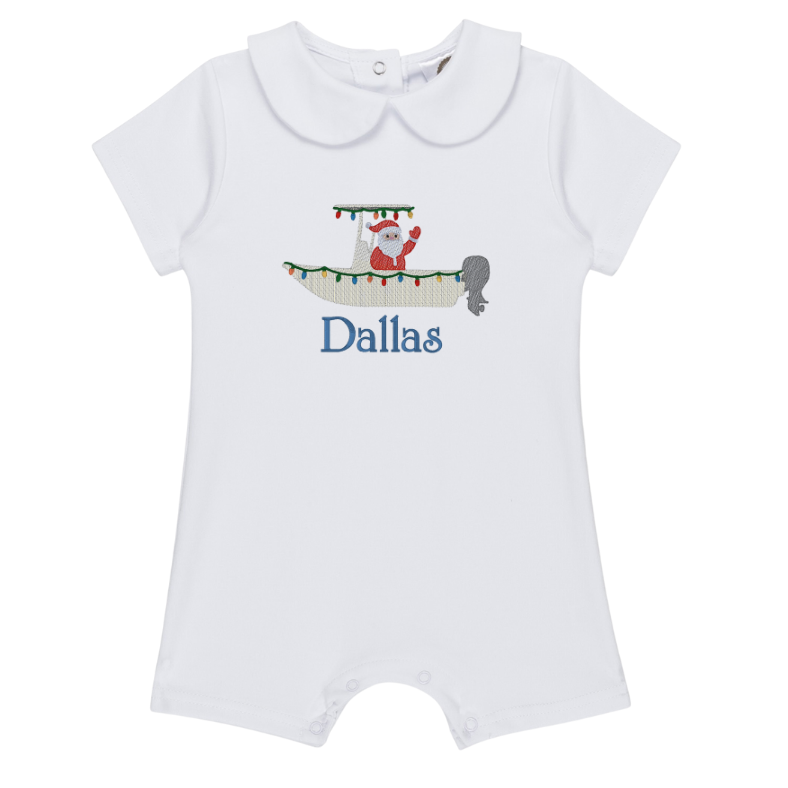 Embroidered Boys Christmas Short Sleeve Peter Pan Romper