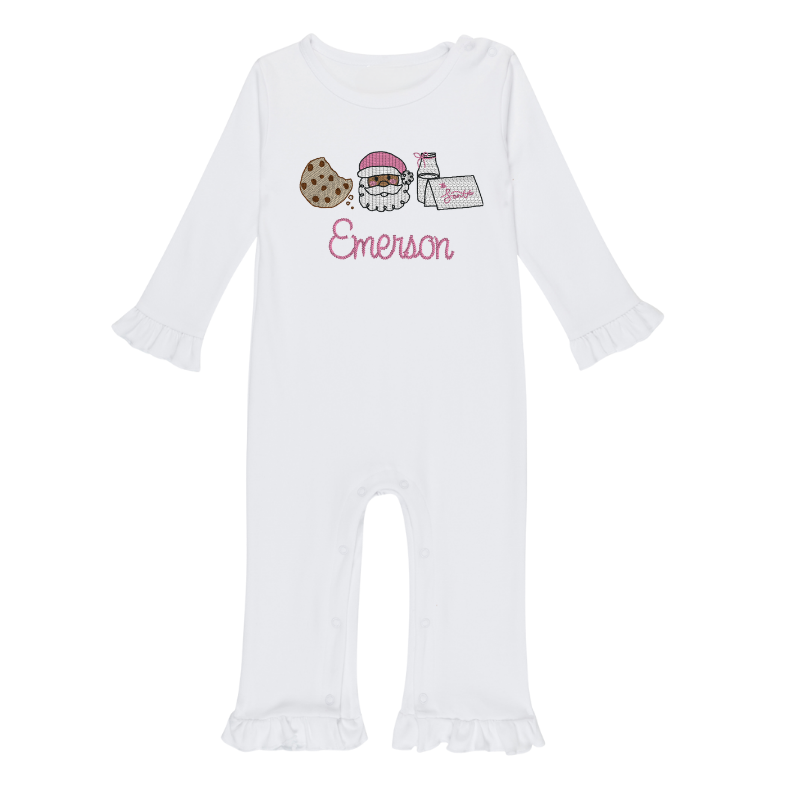 Embroidered Girls Christmas Ruffle Romper