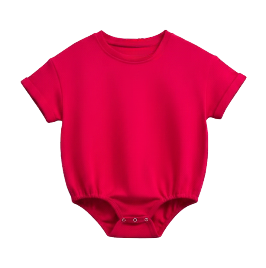 Red baby onesie on a white background
