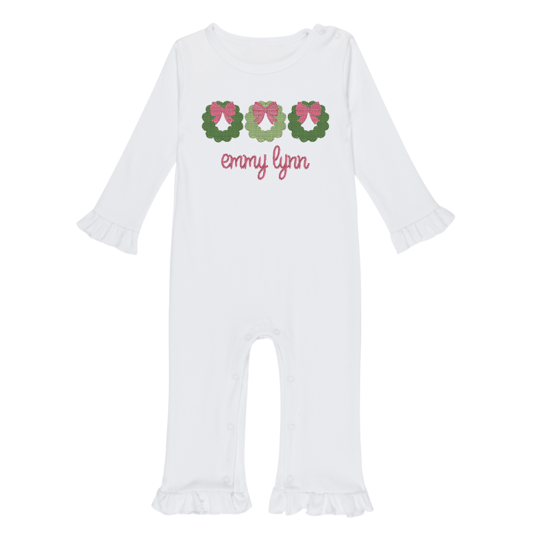 Embroidered Girls Christmas Ruffle Romper