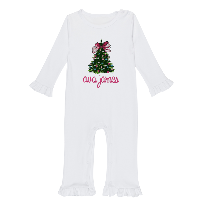 Embroidered Girls Christmas Ruffle Romper