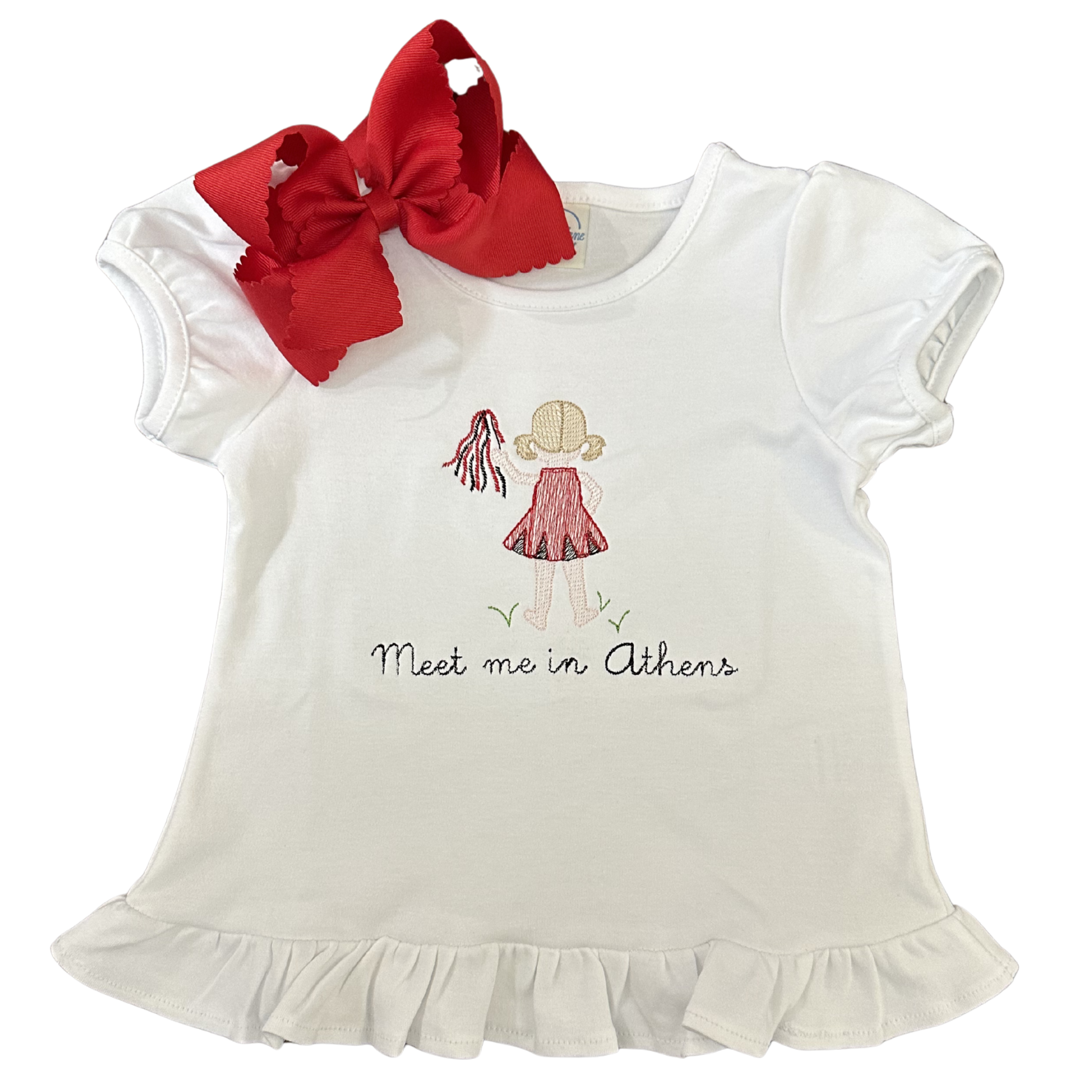 white ruffle shirt with little girl cheerleader