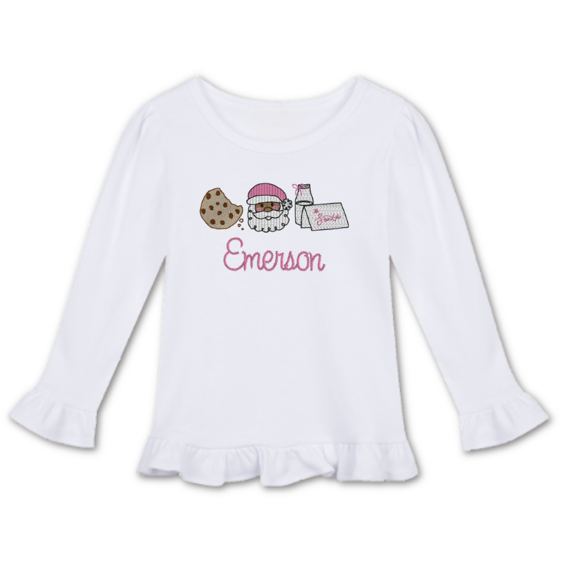 Embroidered Girls Christmas Long Sleeve Ruffle Top