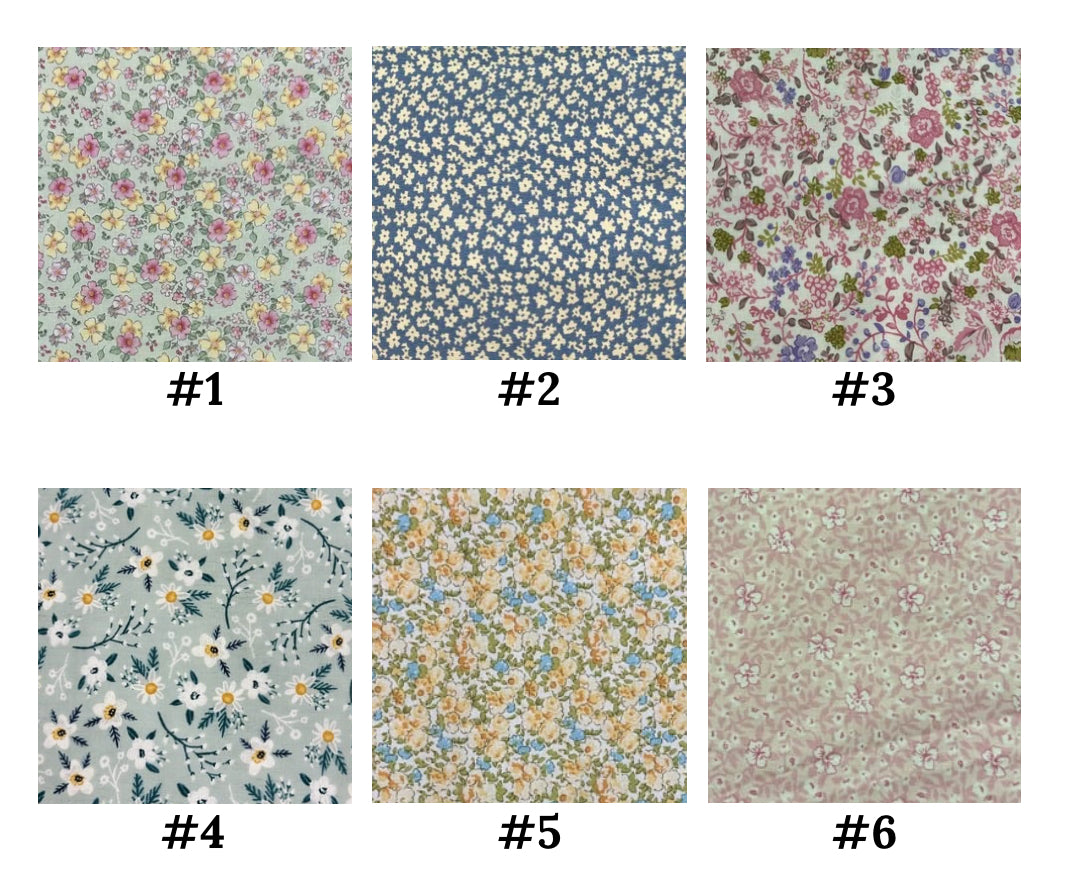 a selection of floral fabrics on a white background