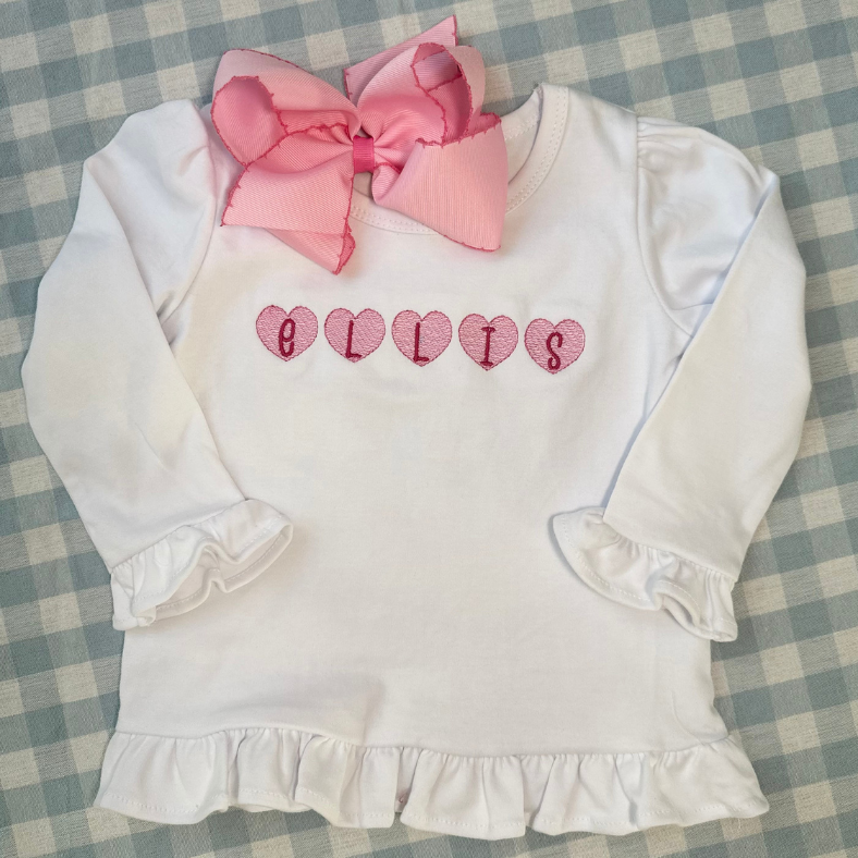Girls Embroidered Valentines Long Sleeve Ruffle Top
