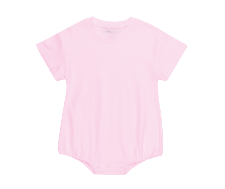 Pink baby onesie on a white background