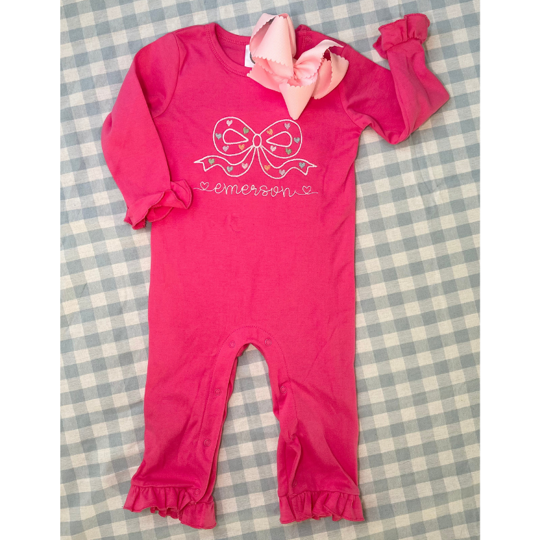 Girls Embroidered Valentines Ruffle Romper