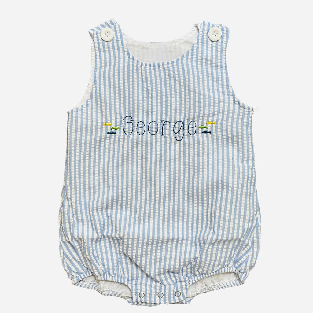 Boys Embroidered Seersucker Sunsuit