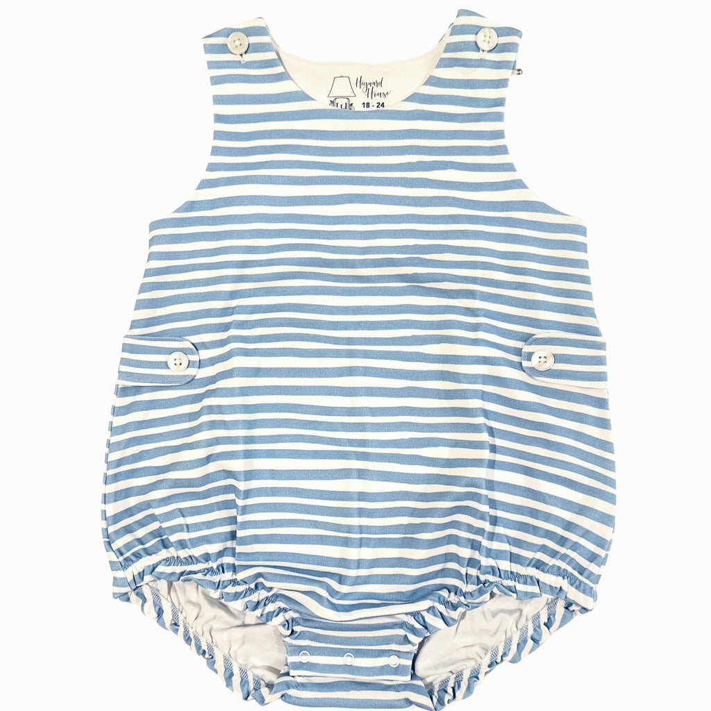 white romper with blue stripes for little boy