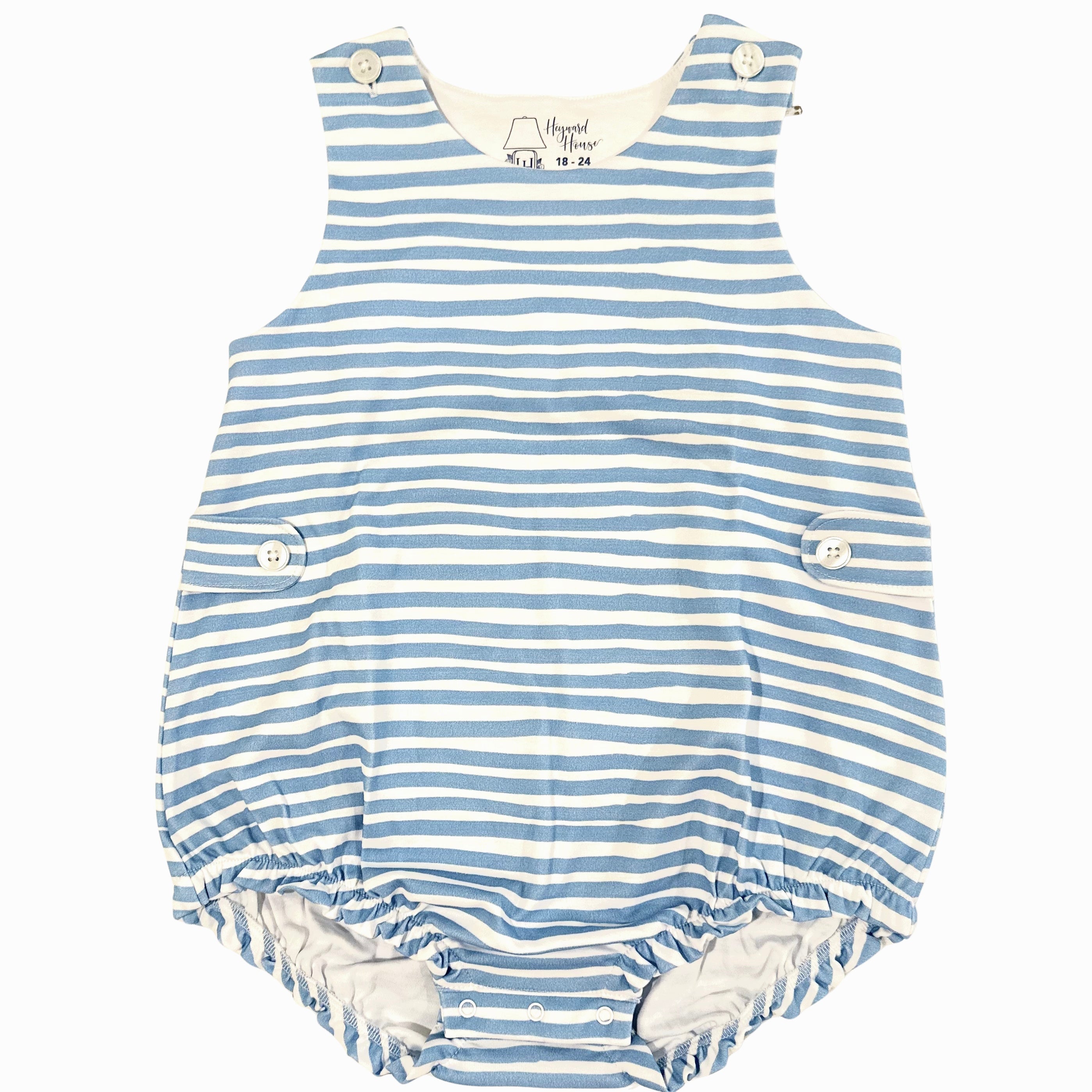 white romper with blue stripes for little boy